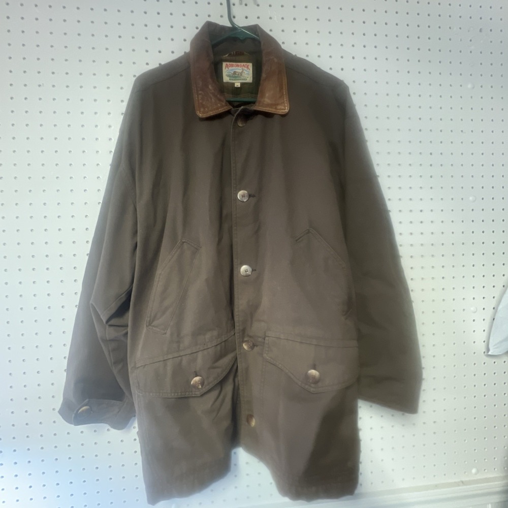 Vintage Adirondack jacket mens M Savile Row Hook Clip Leather Collar Lined Brown
